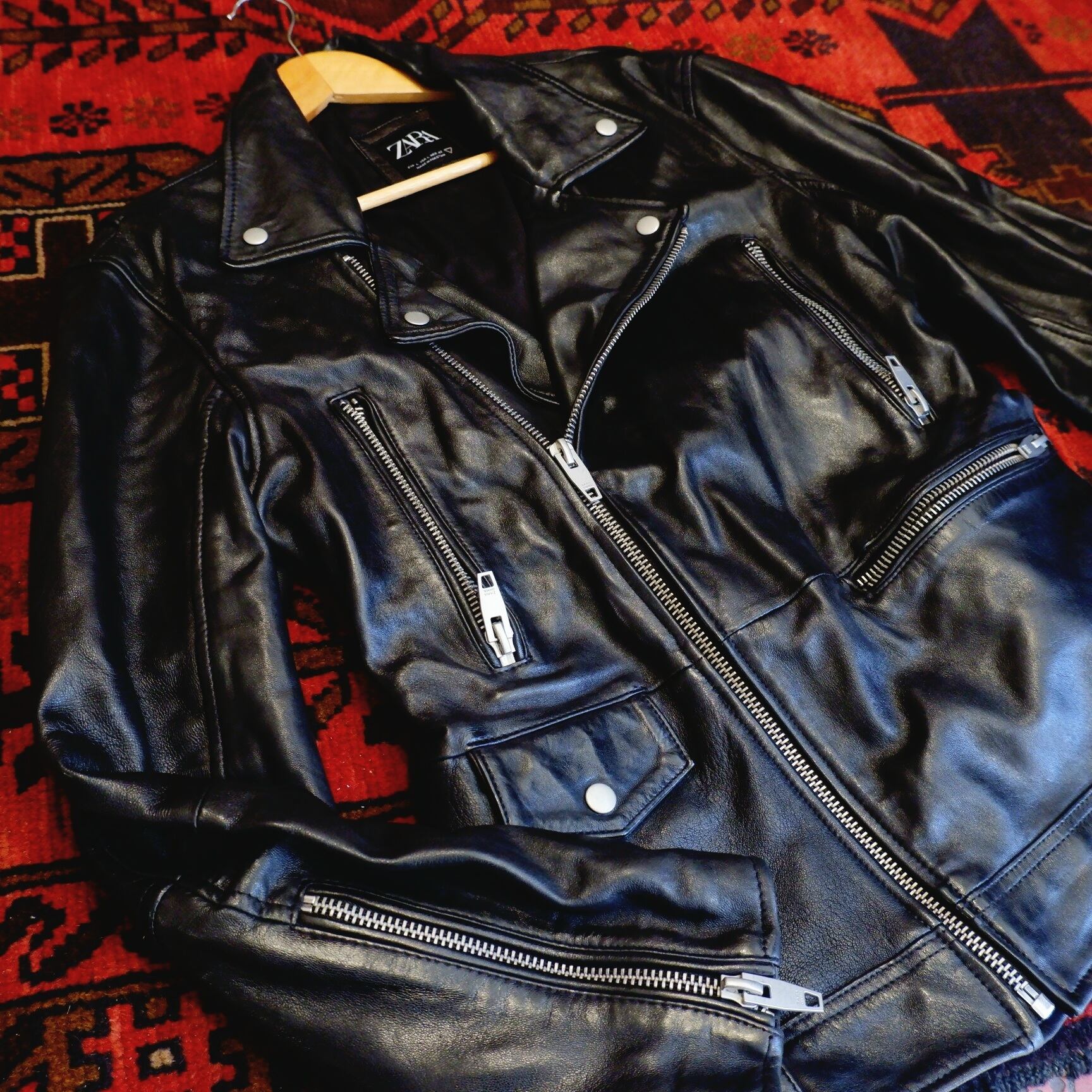 ZARA  Leather 羊革(本革ラムレザー)ダブルライダースジャケット