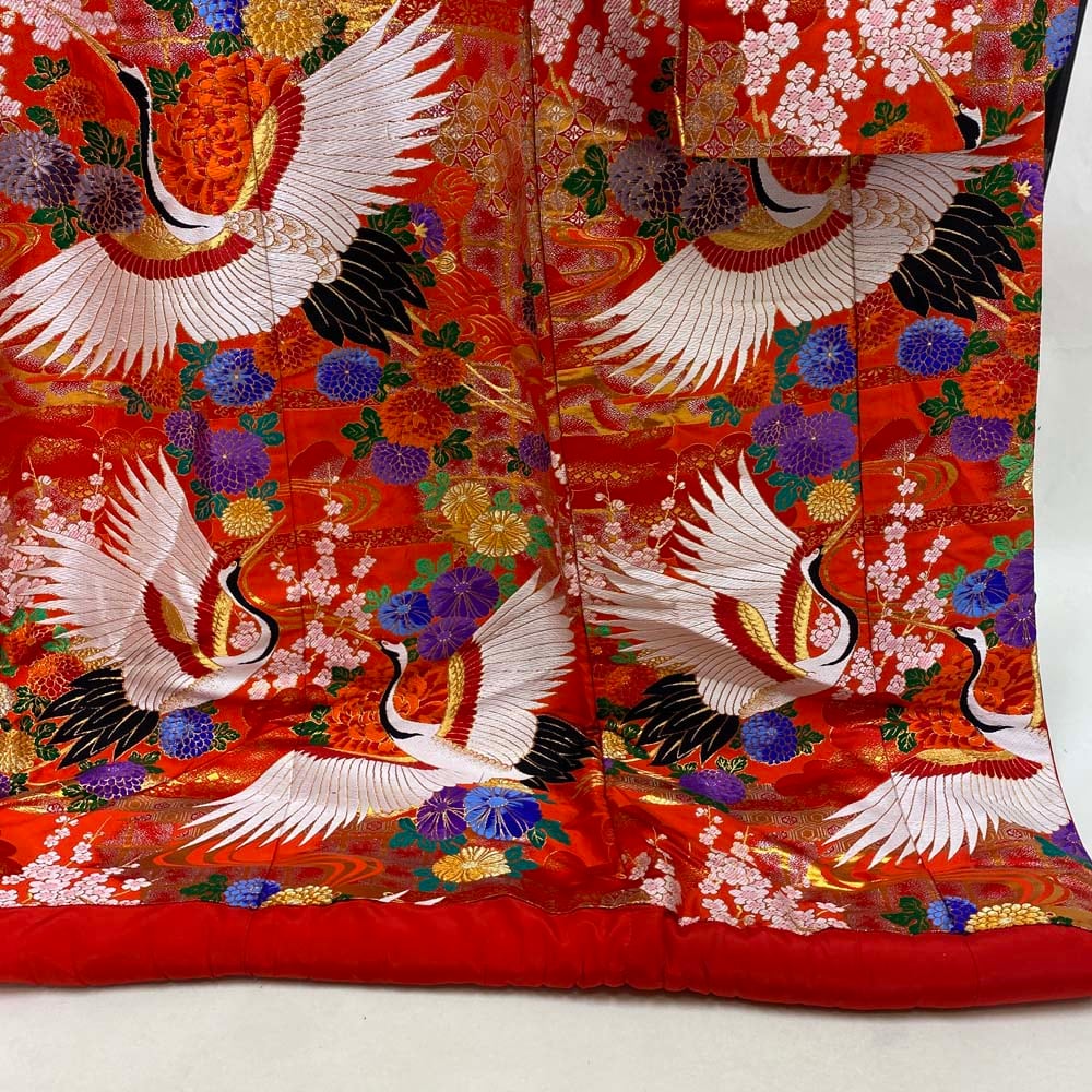 色打掛 正絹 鶴 刺繍 赤 金 打掛 花嫁衣裳 婚礼 リサイクル 中古 色打掛 正絹 鶴 刺繍 赤 金 打掛 花嫁衣裳 婚礼 リサイクル 中古