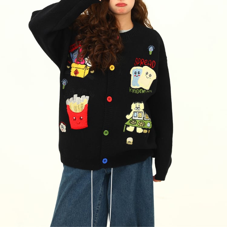 ボタンフロント キャラクター ニット カーディガン L00168