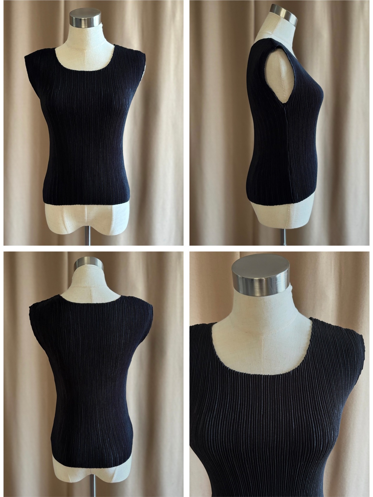 black pleated 3piece set with brooch-5201-9
