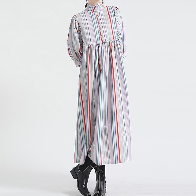 レインボーストライプのレトロワンピース 10268