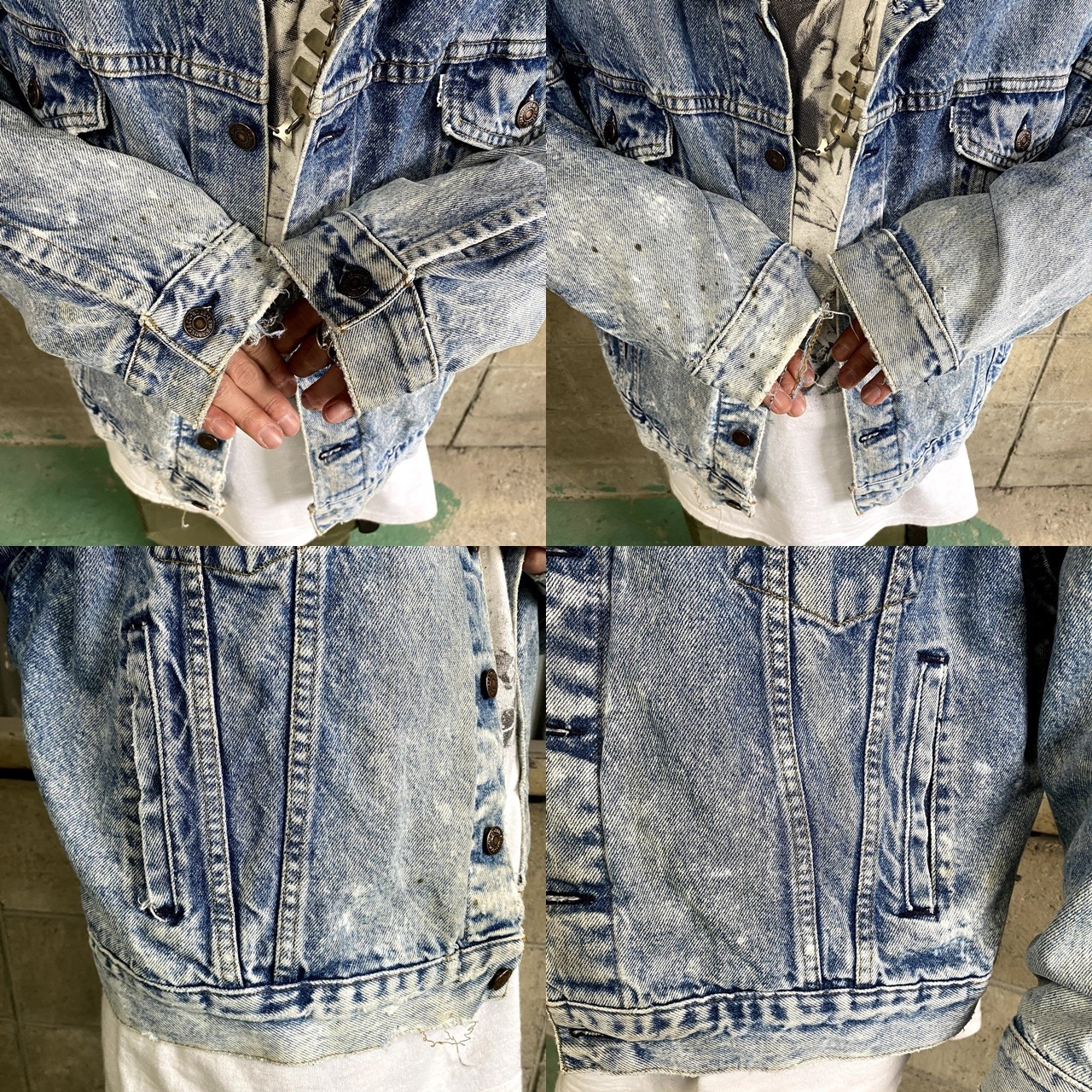雰囲気系 90年代 リーバイス 白タブ 750368 0219 変形デニムジャケットメンズXL 古着 90s Levi s ヴィンテージ ビンテージ トラッカージャケット レザーパッチ ケミカルウォッシュ アイスブルー 薄色 デニムジャケット 公式 古着通販サイト