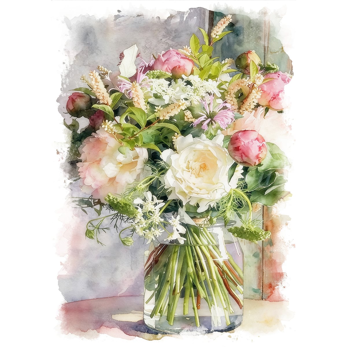 絵画 花(フラワー) 花瓶の花 インテリアアート額付き 水彩画・油絵調