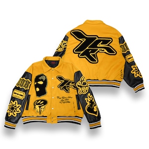 T.C.R RAVER GANG VARSITY LEATHER JACKET - YELLOW