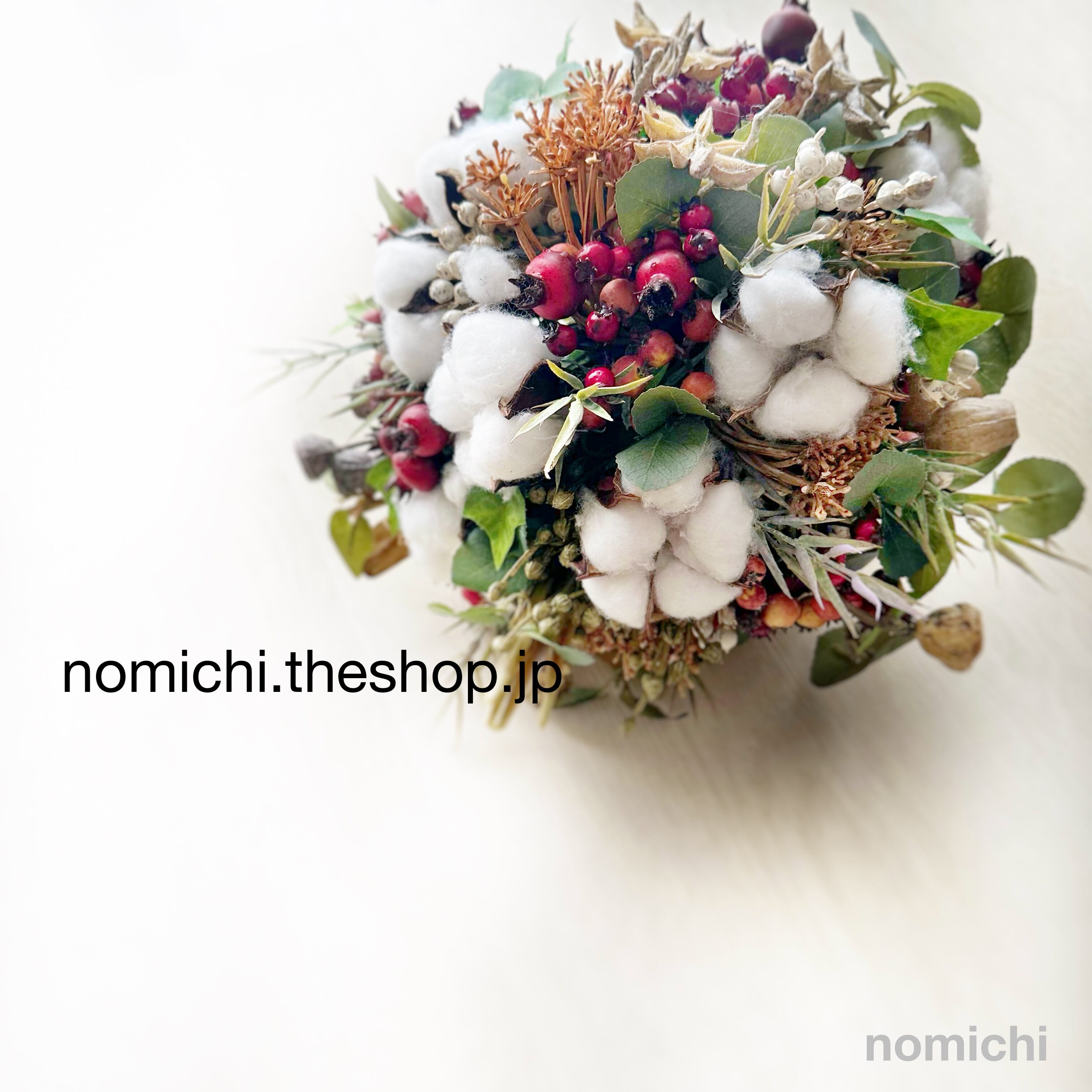 コットンと赤い実のブーケ ブートニアセット ウェディングブーケ