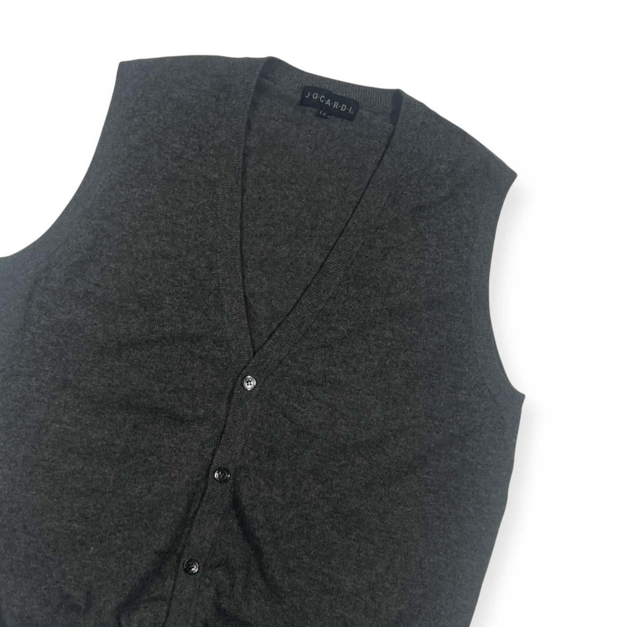 カシミヤ100% JOCARDI 前開き ニット ベスト  LL/ダークグレー メンズ