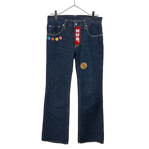 『 VINTAGE HYSTERIC GLAMOUR KINKY JEANS Embroidery Patch Flared Denim Pants』USED  古着  ヴィンテージ  ヒステリックグラマー  キンキー  ジーンズ  エンブロイダリー  パッチ   フレア  デニム  パンツ