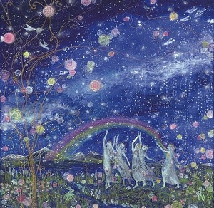 ポストカード大「虹の世界咲く愛の花」