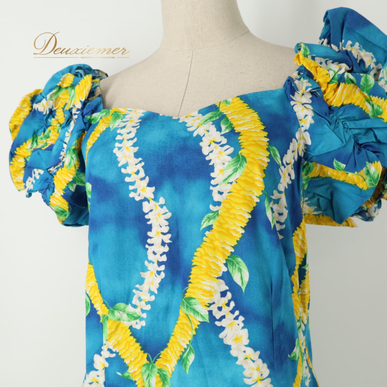 フラダンス 衣装 T&L MUUMUU FACTORY ムームーファクトリー ワンピース ドレス ブルー系 花柄 植物柄 ハワイアンプリント ハワイアン アロハ フラ ダンス レッスン 練習 ハワイアンダンス 青 水色 黄 緑 白 イエロー系 ホワイト系 グリーン系 華やか 鮮やか さわやか かわいい おしゃれ
