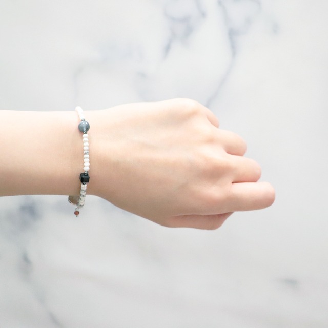 【Deep Sea Party】ブラックアクアマリン×アクアマリン×マグネサイト ブレスレット