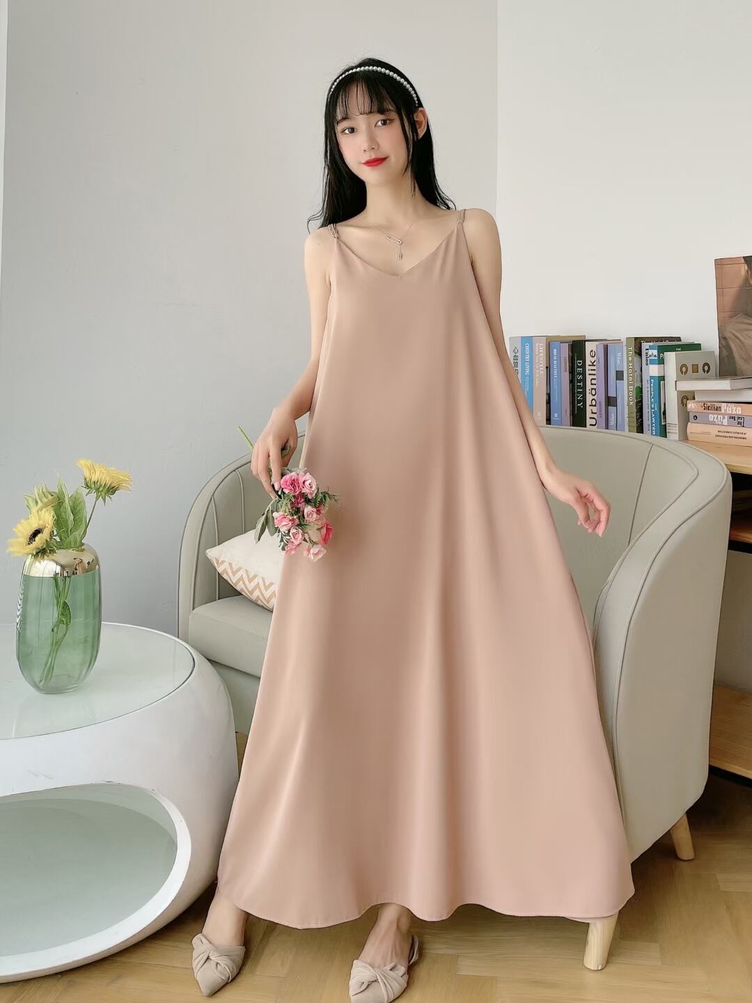 Vネック　マキシキャミワンピ　AJ33287-2112