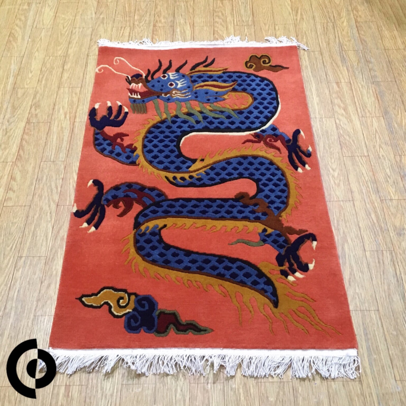 龍柄 ☆ チベタンドラゴンラグ S WOOL SQUARE ☆ TIBETAN DRAGON RUG ...