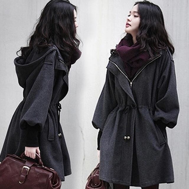 【予約販売】コート レディース フード付き ウエストマーク ミディアム丈 細見え 秋冬 アウター カジュアル こなれ感 トレンド XS/S/M/L/XL/2XL/3XL