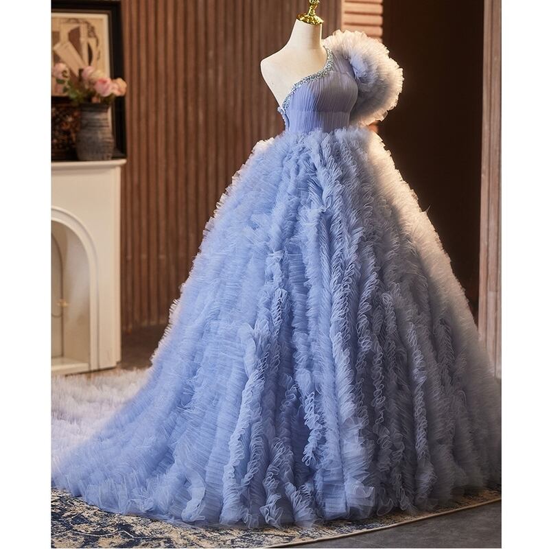 ワンショルダー サイドメッシュフリルドレス ワンショルダー サイドメッシュフリルドレス