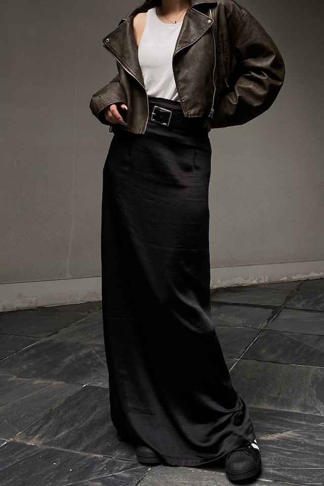 SATIN LONG SKIRT/black（23-04-009）