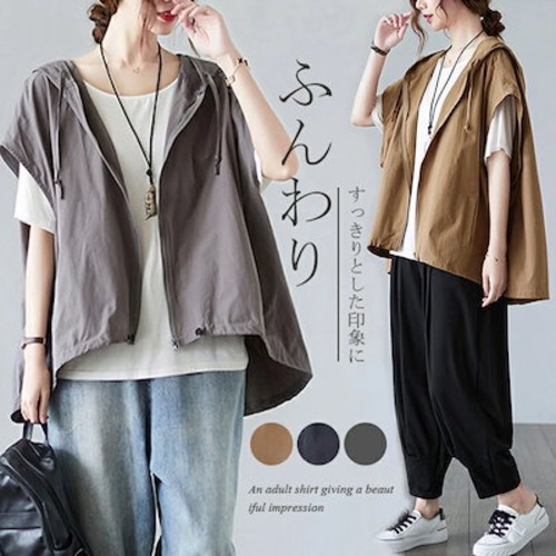 ベスト レディース パーカー ジレ 春夏 ジレー フード付きベスト 春 コーデ 前開き ドルマンスリーブ パーカーベスト 薄手 ノースリーブパーカー パーカーベスト 大きいサイ