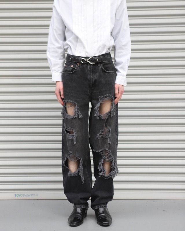high rise destroy denim