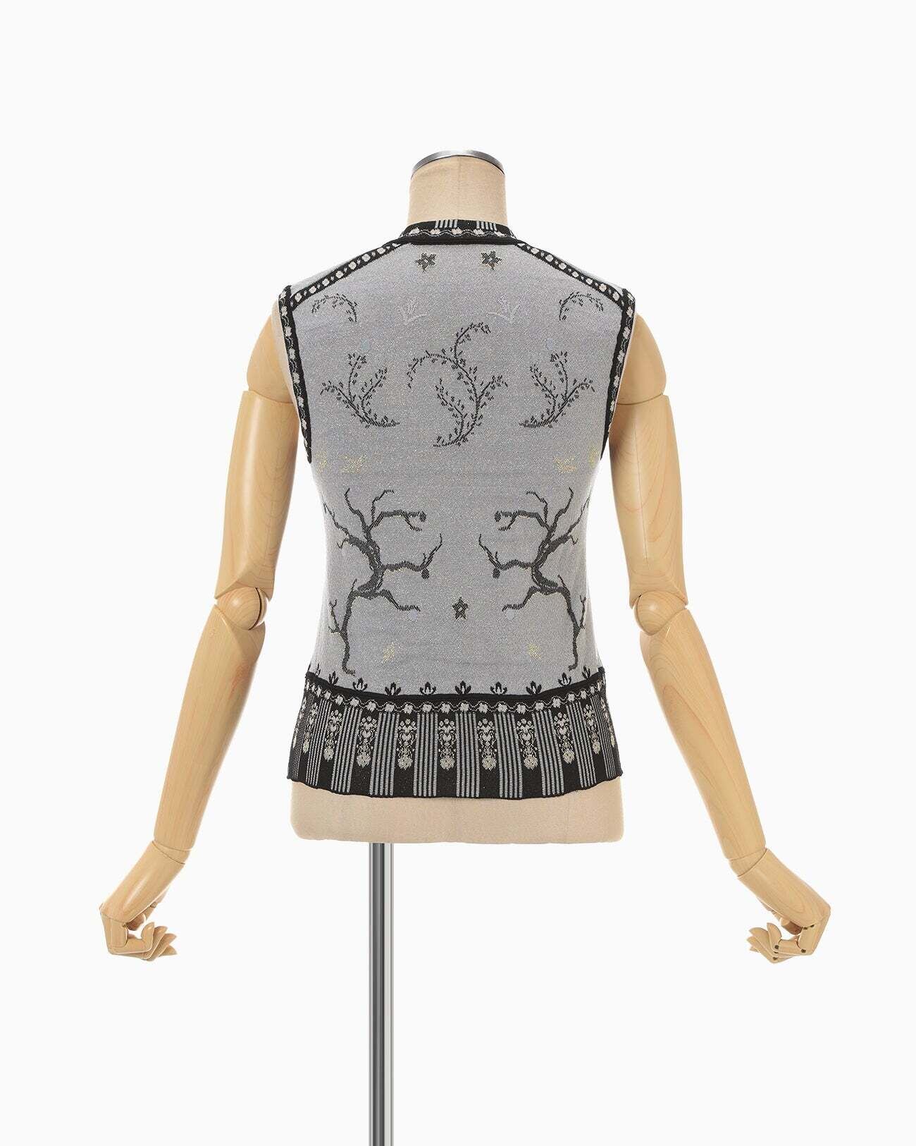 トップス mame Layered Jacquard Sleeveless Knit Mame Kurogouchi | Layered Jacquard Sleeveless Knit Top - BLACK