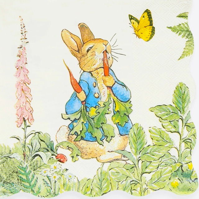 【Meri Meri】バラ売り1枚 ランチサイズ ペーパーナプキン Peter Rabbit In The Garden クリーム ピーターラビット