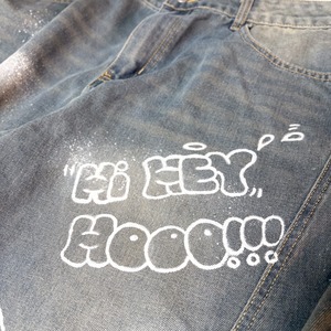 【世界に一点だけ。二度と同じものは作れない。】サメペイント　ルーズデニムパンツ