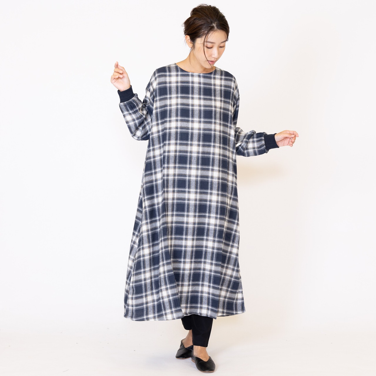 チェック柄ゆったり ロングワンピース