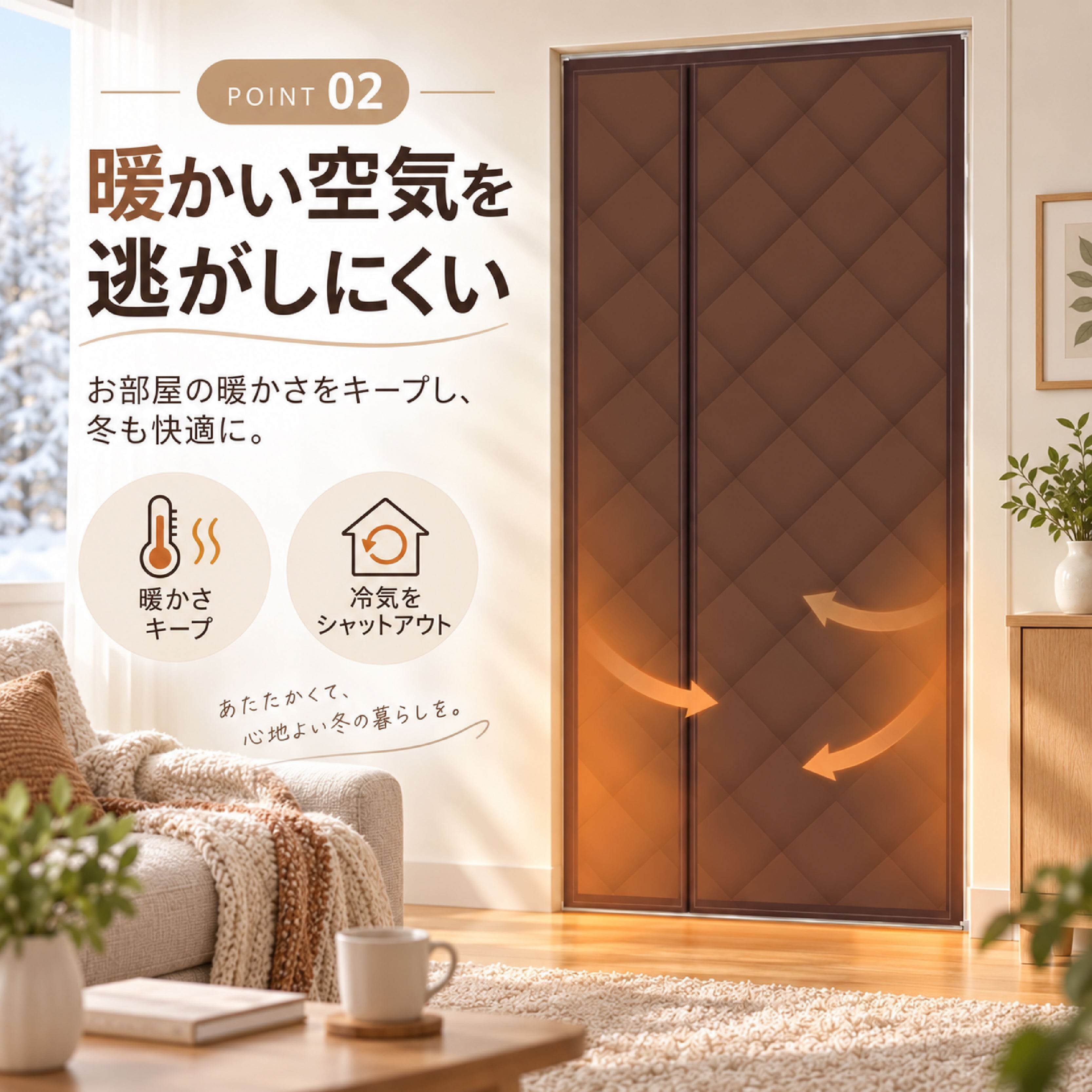 キルティングカーテン SQ 1063 . マグネット式 防寒ドアカーテン 玄関 防寒カーテン 間仕切り