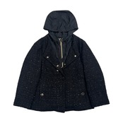 イタリア製 HERNO ヘルノ ツイード 切替 フーディー ジャケット 42/ブラック系 レディース ラグジュアリー