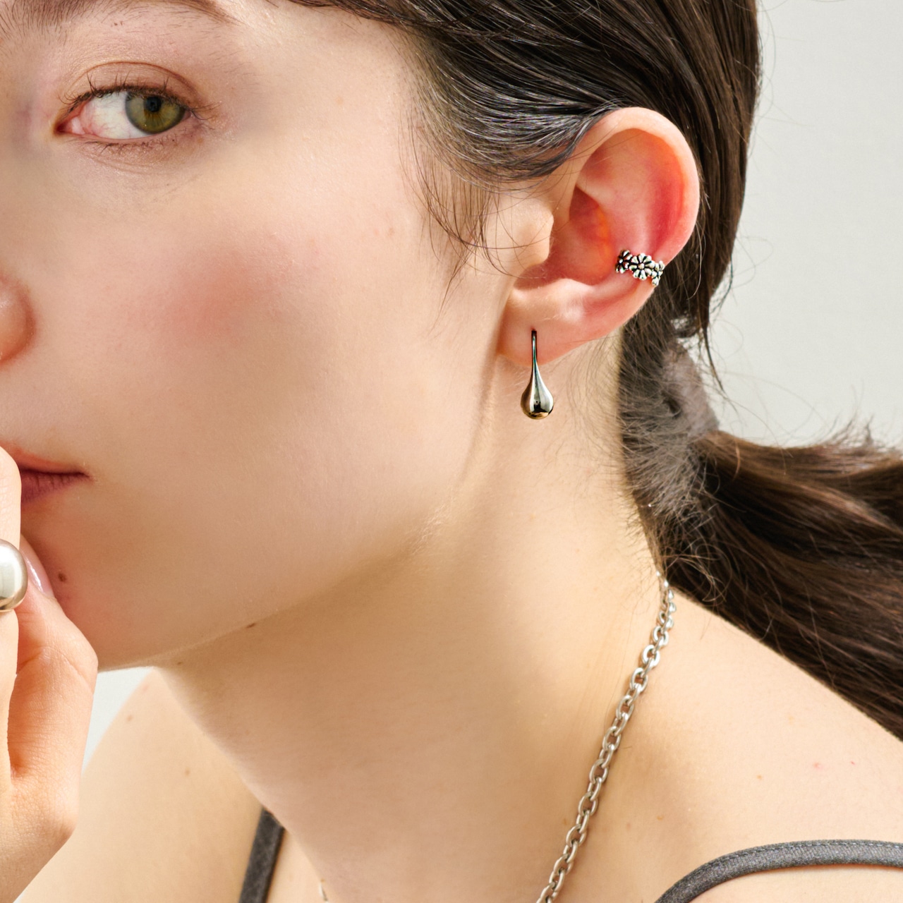 silver925 flower year cuffs (片耳用)