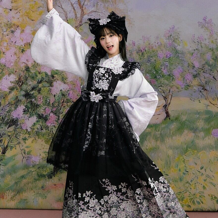 中華ロリータ ロングウエストリボン 花刺繍レース小物