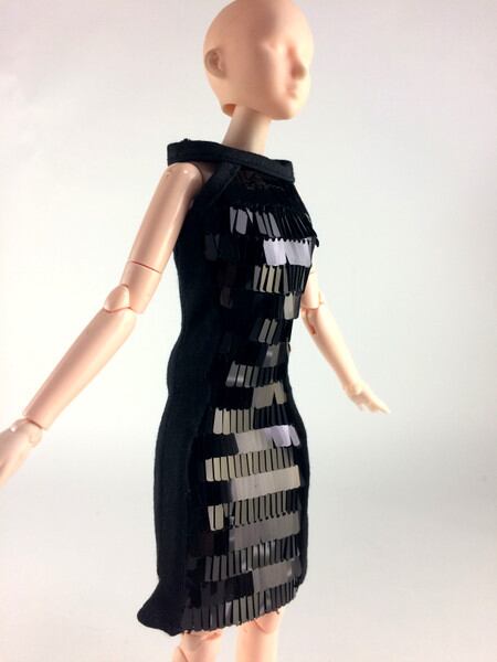 ドール服 1/6 女性用27 スパンコールドレス WHITE BLACK VG - 画像3