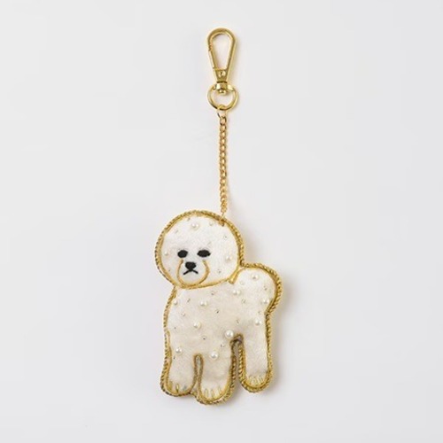 ザリ刺繍バッグチャーム　ビションフリーゼ