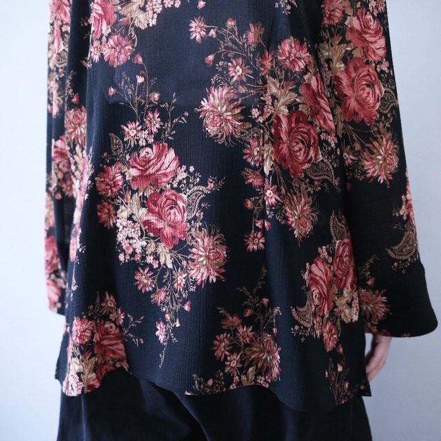 flower art pattern loose silhouette see-through shirt