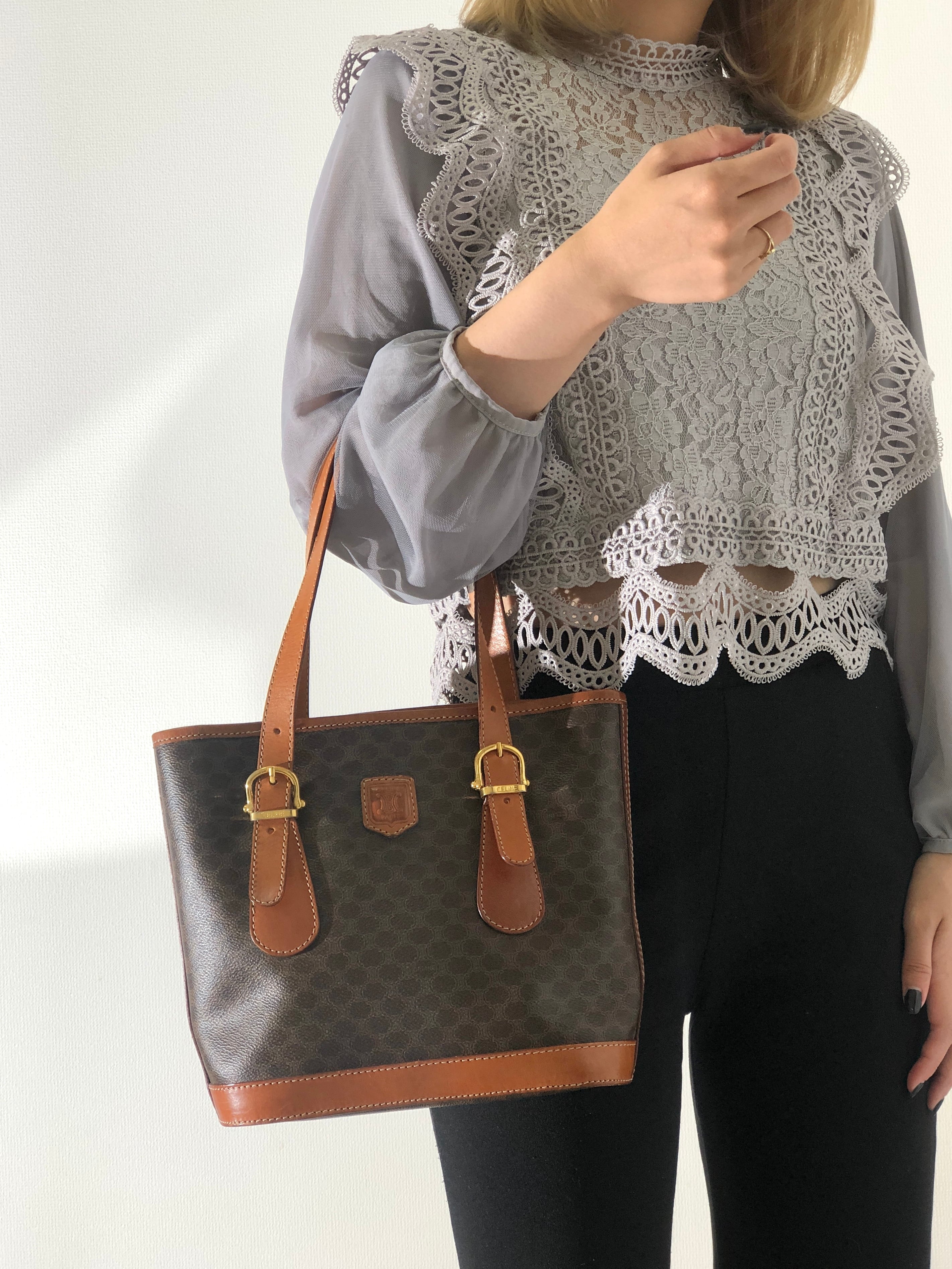 CELINE セリーヌ マカダム ブラゾン型押し レザー トートバッグ ブラウン vintage ヴィンテージ オールド 8dkvx4    VintageShop solo powered by BASE