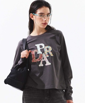 [PRENDA] PRDA LOGO PATCH LONG SLEEVE GRAY-COLORFUL FLOWER