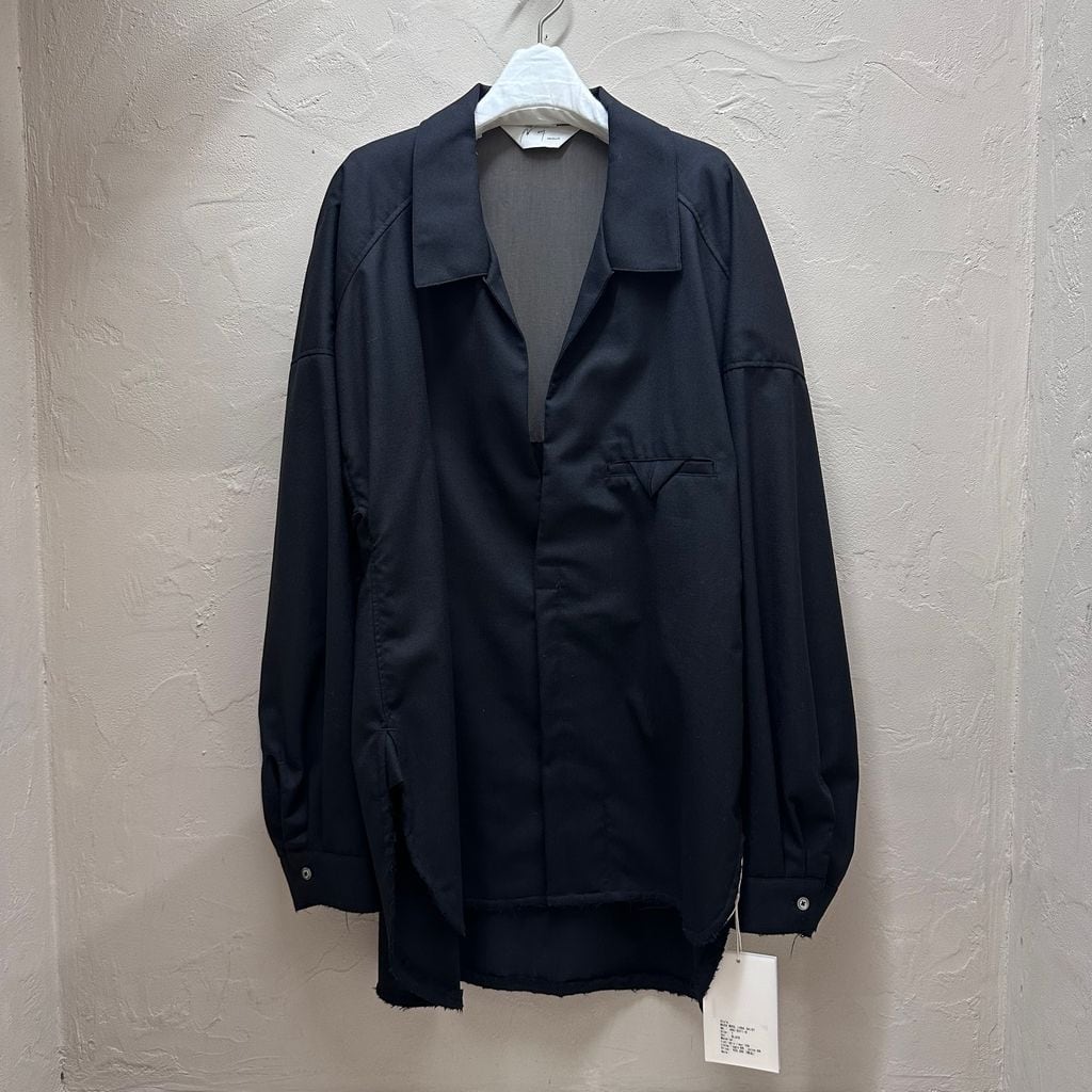 ANCELLM ウォッシュウール テーラードシャツ サイズ2 25AW ブラック ANCELLM アンセルム 25AW WASH WOOL LONG SHIRT ウールロングシャツ