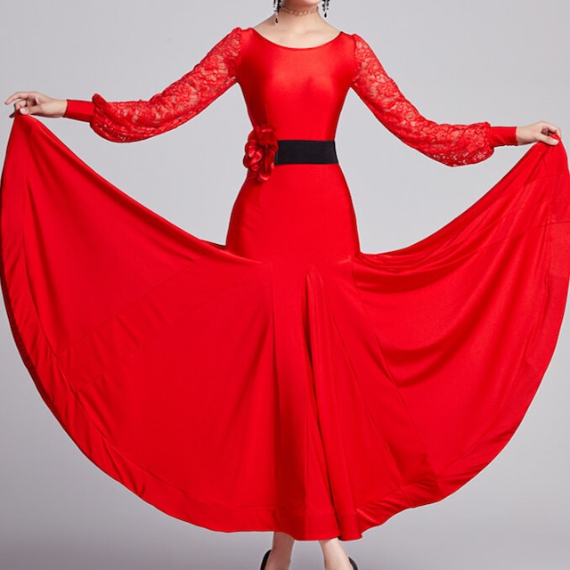 レーススリーブ ウエストマーク フラワーモチーフ ダンスドレス ds1468