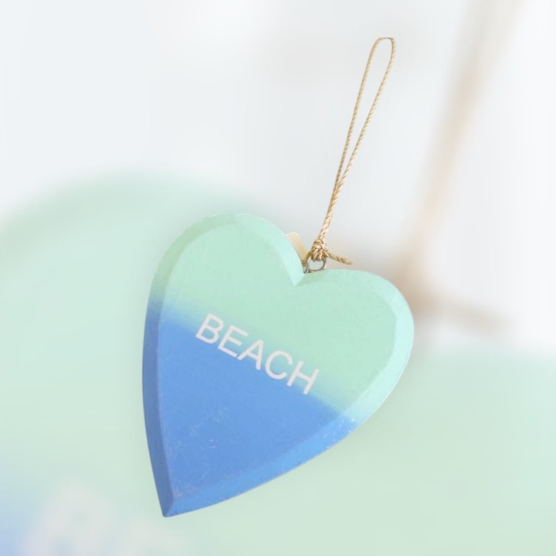 ハート型 BEACH サインボード グラデーション ブルー ミニサイズ おしゃれ オーナメント 木製壁掛け インテリア ハワイ雑貨 ギフト ハートハンガー Kahiko