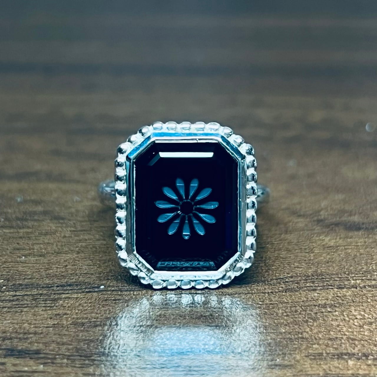 OLD TIFFANY & CO. Black Onyx Daisy Ring Sterling Silver #14.5 