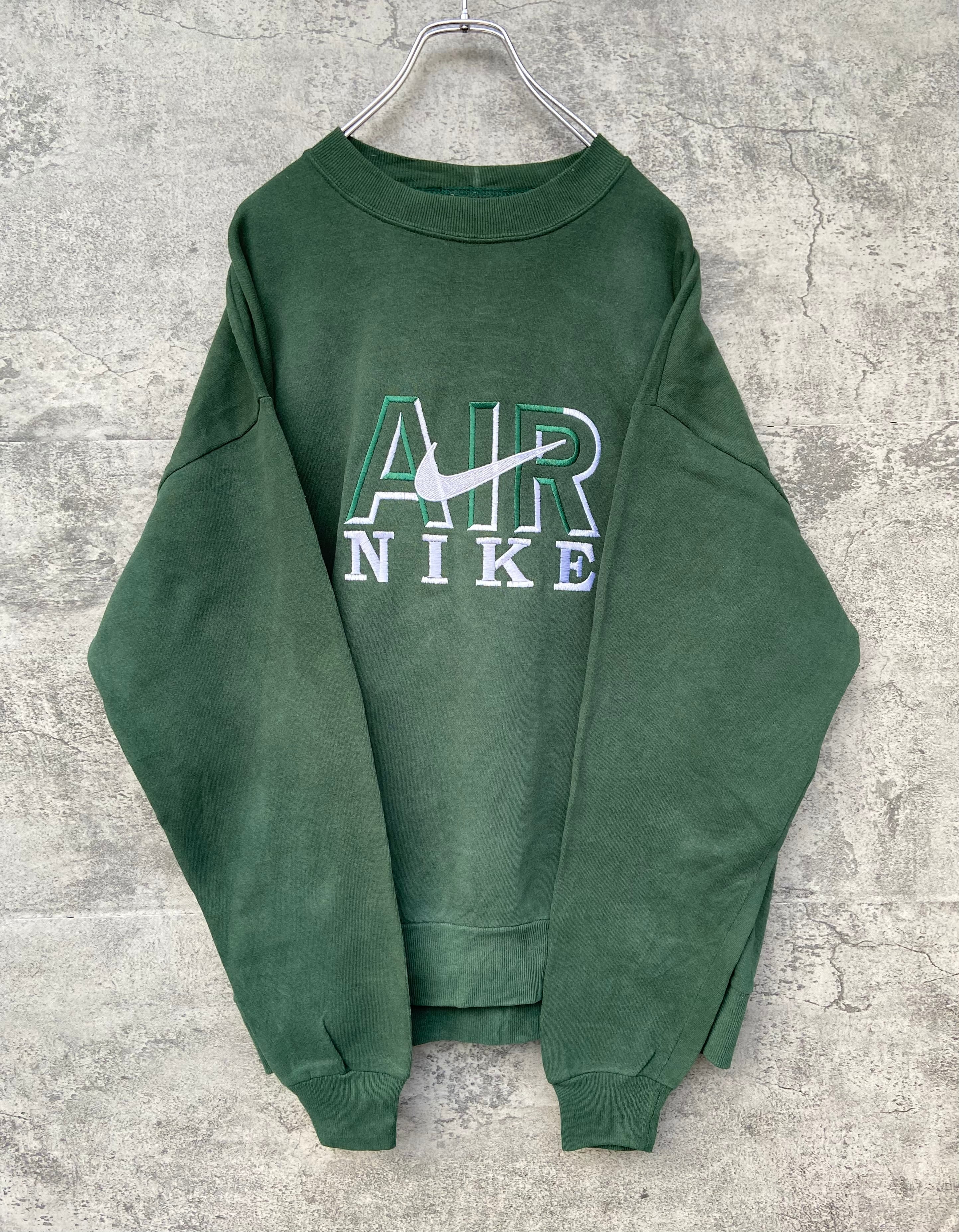 USA製 90s NIKE ナイキ vintage 緑 トレーナー スウォッシュ 刺繍ロゴ | 【古着  らくふる】ビンテージ&リメイク専門のオンライン古着SHOP powered by BASE