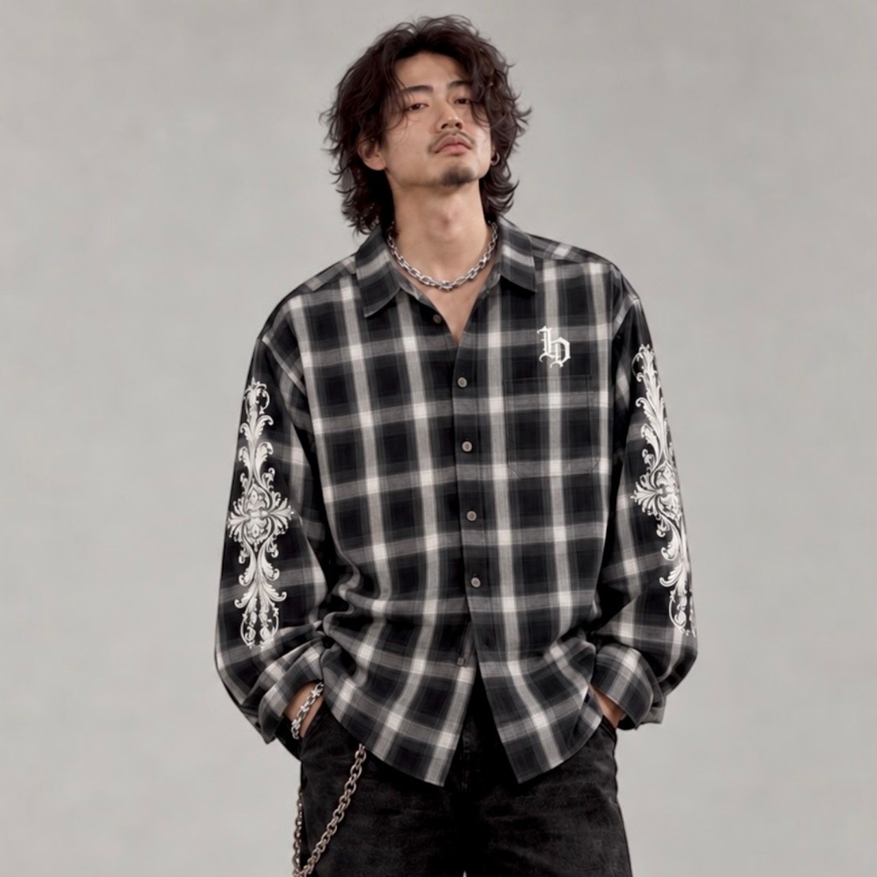 Black Letter ルーズフィットチェックシャツ