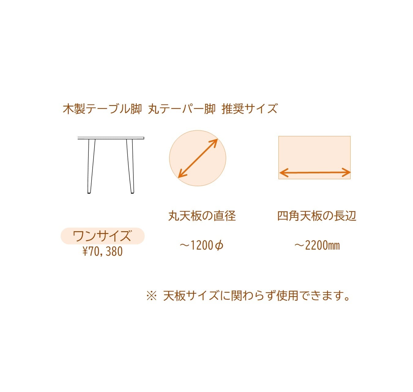 [サイズオーダー]木製テーブル脚 丸テーパー脚 4本(1台分)