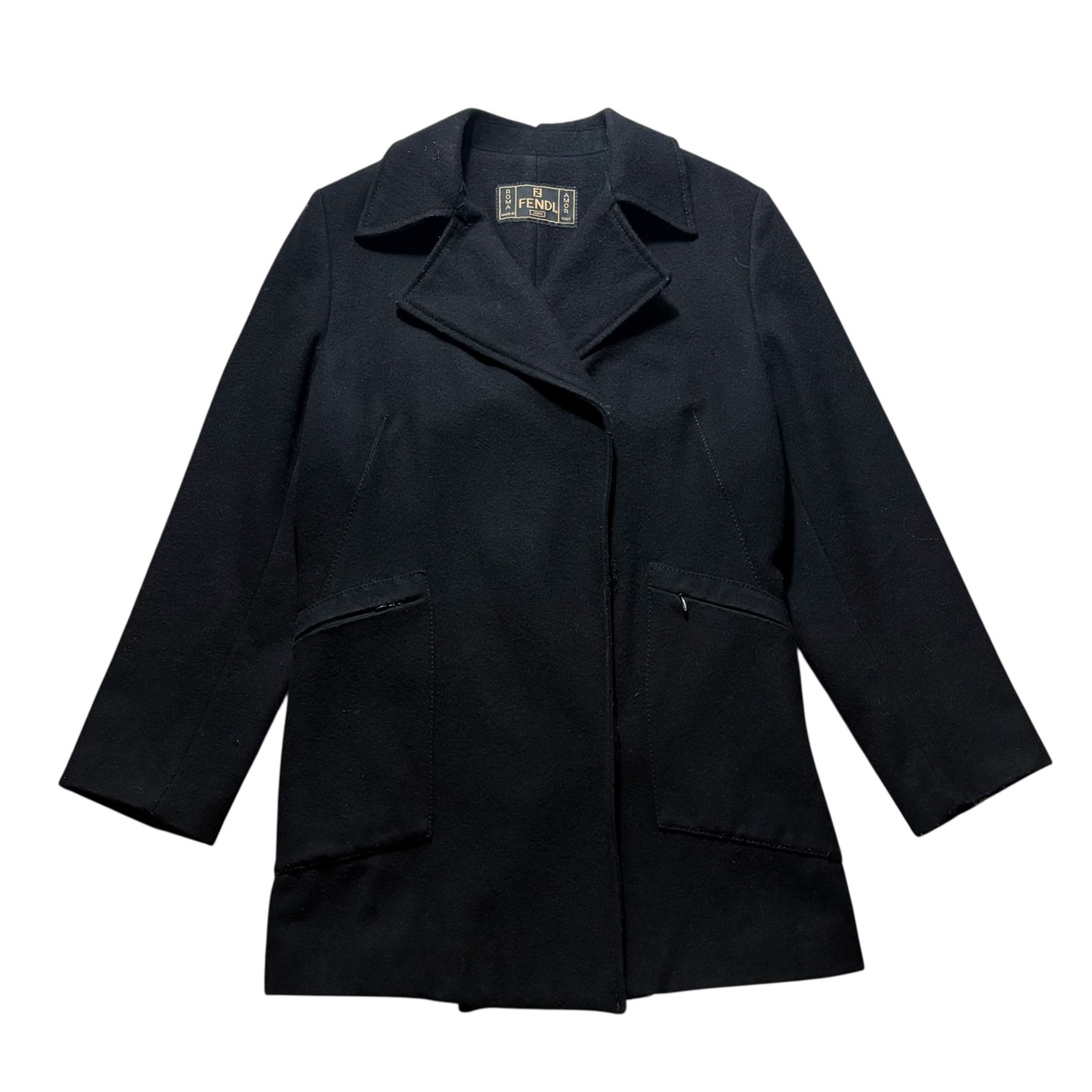 vintage FENDI side logo black wool coat
