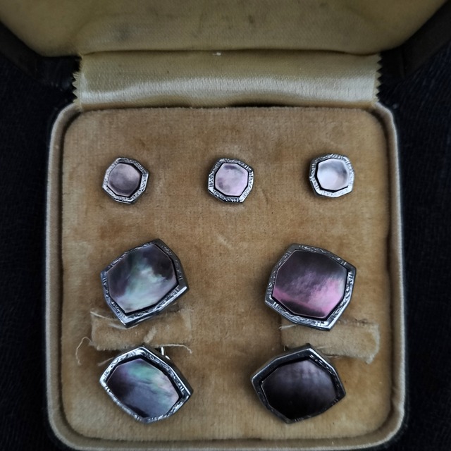 Vintage Art Deco Square Cufflinks and Studs Set