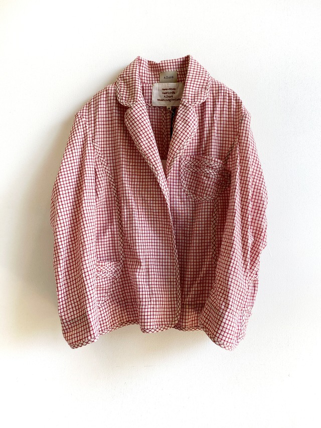 Waist Shape Jacket "red graph check" khadi cotton