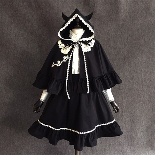 ゴスロリ通販 With U レディース ゴスロリ ハロウィン ドレス ショール レース 刺繍 マント  魔女 刺繍 病みかわいい 10代 20代 ゴスロリ服 病み服