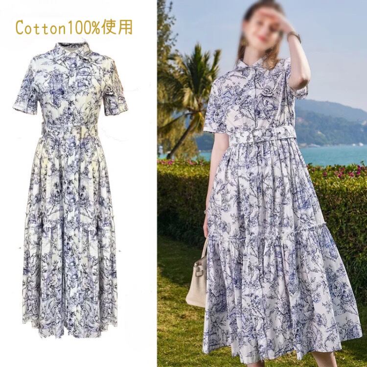 【Le choix de Wakako】綿100% トワルドジュイ風シャツドレス34183