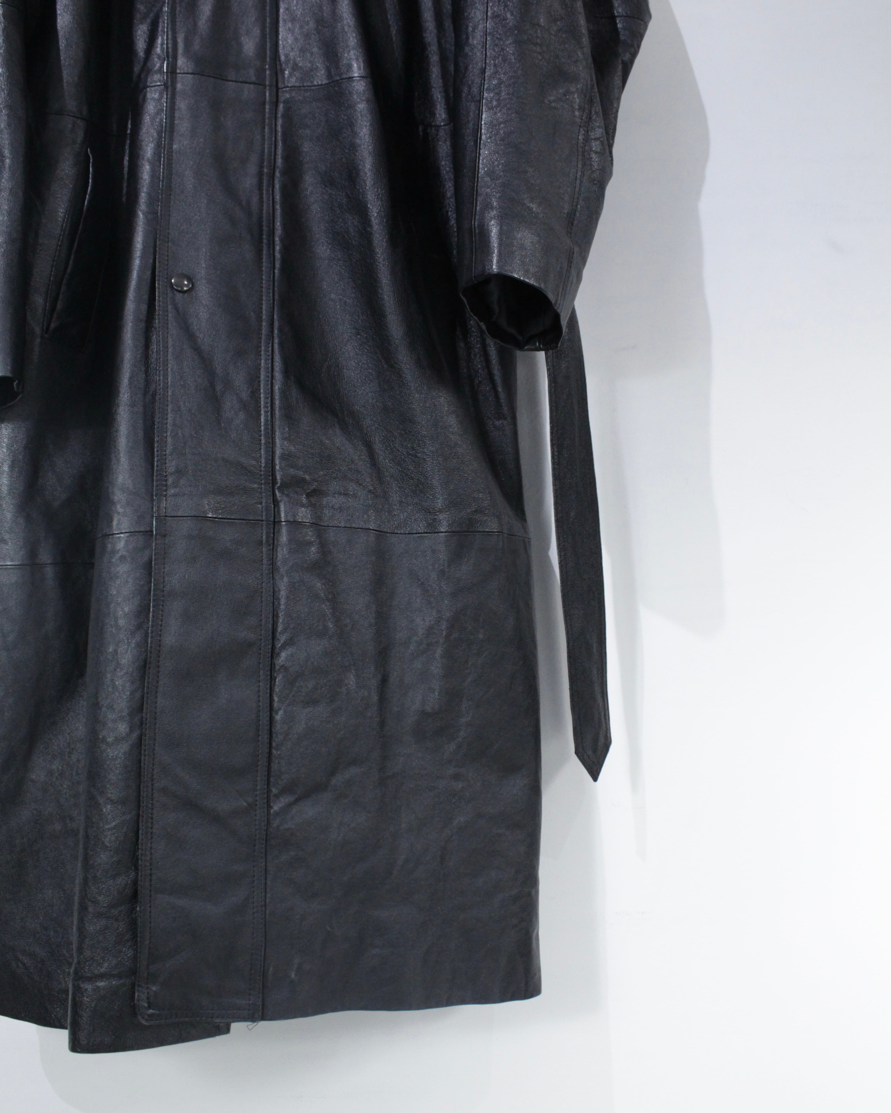 Caka BLACK】Stand Collar Vintage Leather Long Coat | Caka(カカ
