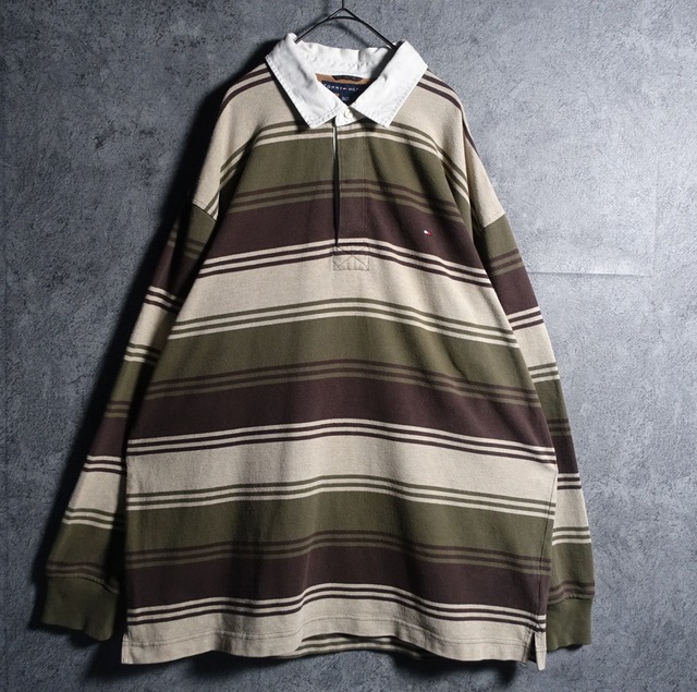 00s “ TOMMY HILFIGER” Multicolor Border Rugby Shirt