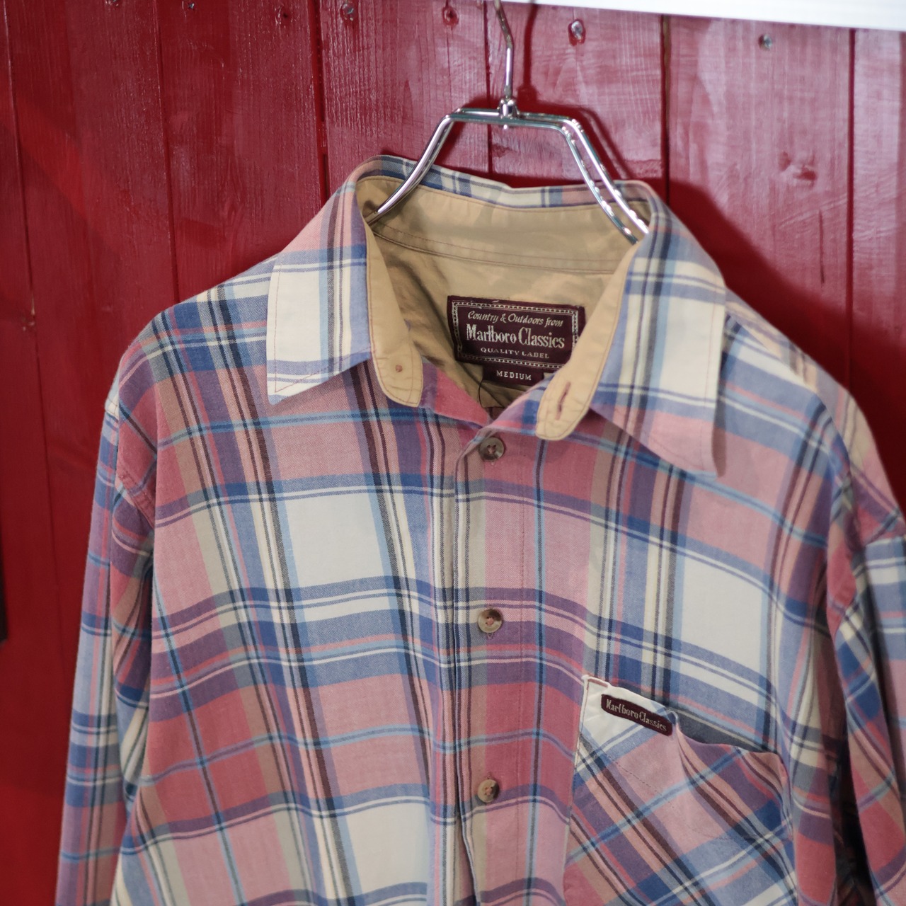 90s Marlboro チェックシャツ　マルボロ　ピンク　M