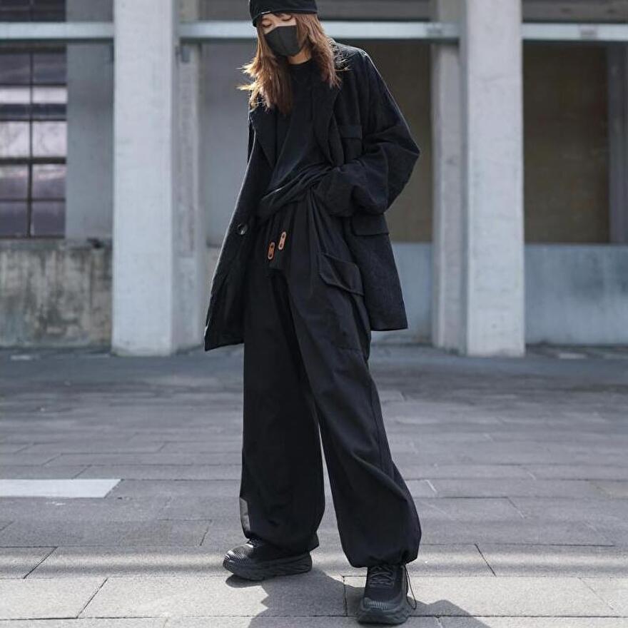 サブカル 服 地雷系 通販 ワイドパンツ ポケット付き 無地 シンプル ゆったり 大きめ カジュアル おしゃれ